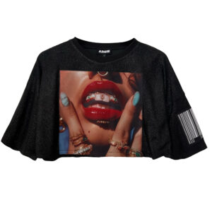 CROP TOP BRILLO NEGRO BOCA